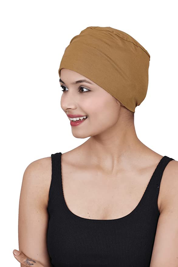 Chemo Hats Solid Sleep Cap Women's Bamboo Soft Headwear Cancer Cap Chemo Headwear Women - color: Camel