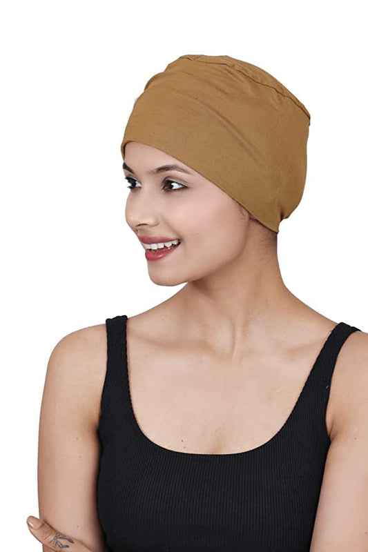 Chemo Hats Solid Sleep Cap Women's Bamboo Soft Headwear Cancer Cap Chemo Headwear Women - color: Camel
