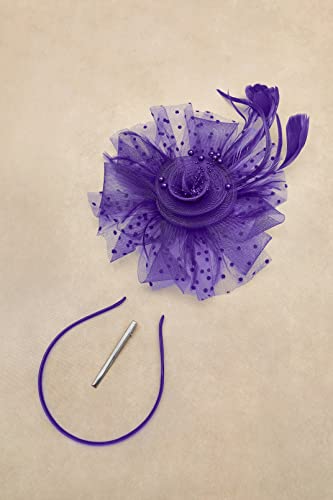 BABEYOND Fascinators Hats for Women Tea Party Flower Tulle Bead Derby Hat - color: Purple