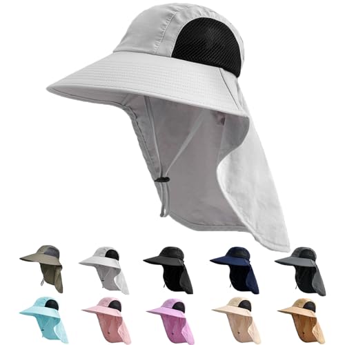 Sun Hat for Men Women with Neck Flap,UPF 50+ UV Protection Fishing Hat - color: 1pack-light Gray