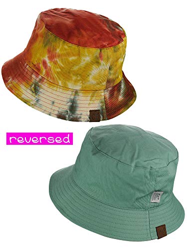 C.C Unisex 100% Cotton Packable Reversible Tie Dye Bucket Sun Hat - color: Mustard/Sage
