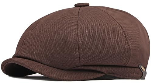 Men's 8 Panel Newsboy Cap Vintage Peaked Cap Adjustable Flat Cap Irish Cabbie Ivy Driving Hunting Hat - color: Coffee
