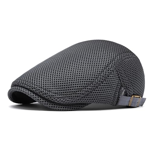 meioro Mens Breathable Mesh Summer Hat Adjustable Flat Cap Newsboy Beret Ivy Cap Irish Cabbie Fishing Hats - color: Darkgrey