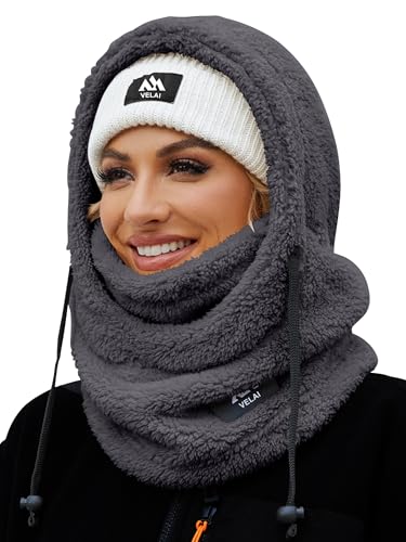 Balaclava Fleece Ski Mask Winter Face Masks Windproof Hooded Scarf - color: Dark Grey