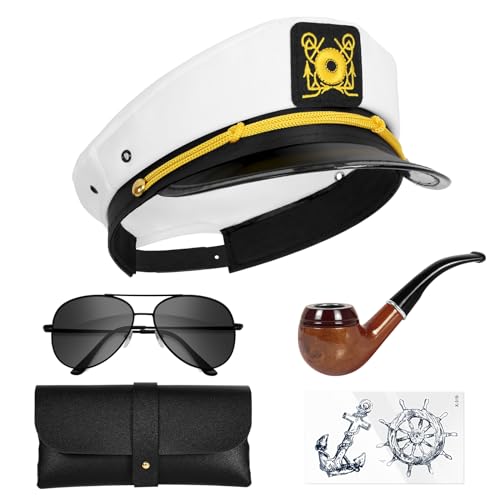 dodowin Captain Sailor Hat Set for Women Men, Yacht Rock Party Costume 4pcs - style: A-captain Hat Set