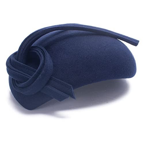 Lawliet Black Teardrop Women Felt Fascinator Tam Beret Casque Cocktail Hat A572 - color: Navy Blue