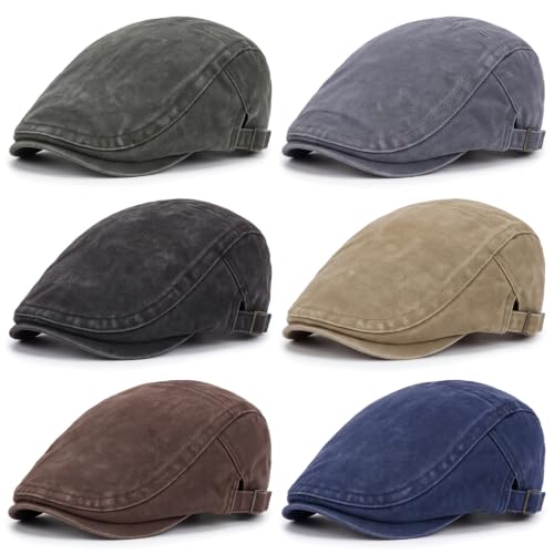 Geyoga 6 Pcs Men's Flat Cap Newsboy Hat Adjustable - style: Washed
