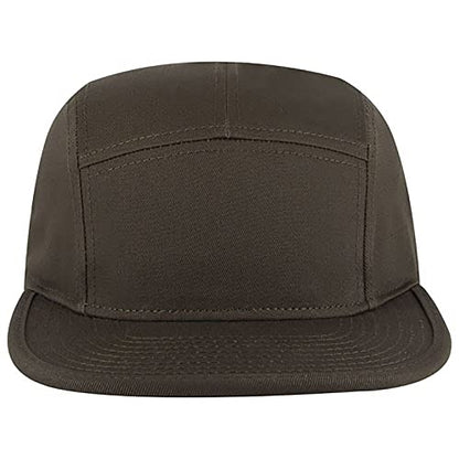 Ashen Fane 5 Panel Superior Cotton Twill Square Flat Visor Adjustable Camper Hat - color: Dark Olive Green