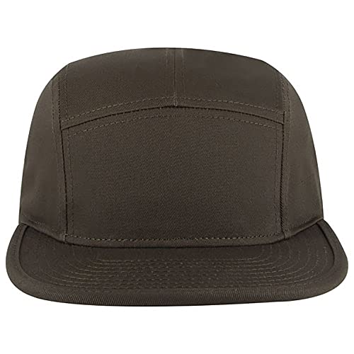 Ashen Fane 5 Panel Superior Cotton Twill Square Flat Visor Adjustable Camper Hat - color: Dark Olive Green