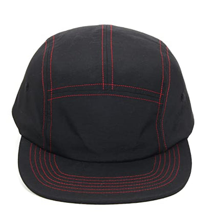 5 Panel Baseball Cap Camp Cap Taslon Short Brim Cap Quick Dry Hat Flat Bill Big Size Large Caps Oversize Running Hat - color: Black&red, size: 7 1/4