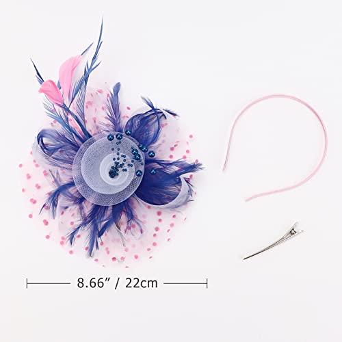 AQOKKA Women Fascinators Hats Flower Fascinators with Headband and Clip Tea Party Headwear for Women and Girls - color: 1 Pc 7" Diameter / Pink White