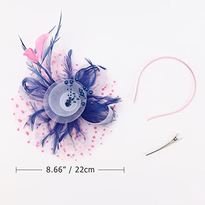 AQOKKA Women Fascinators Hats Flower Fascinators with Headband and Clip Tea Party Headwear for Women and Girls - color: 1 Pc 7" Diameter / Pink White
