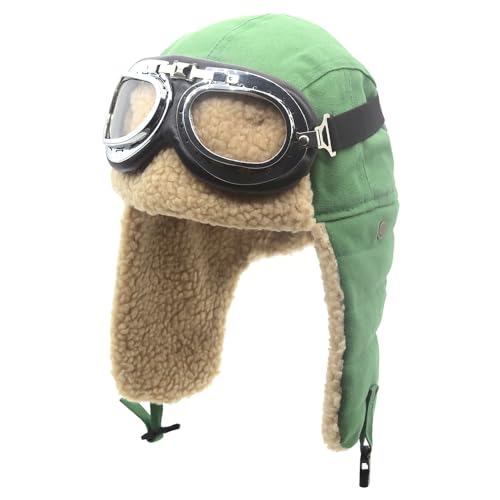 Adults Vintage Aviator Hat Trapper Cap - color: Green Hat