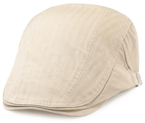Newsboy Hats for Men Flat Cap Cotton Adjustable Breathable Irish Cabbie Ivy Driving Hunting Hat - color: Beige