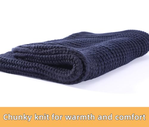 Connectyle Knit Hooded Scarf Hat Pullover Balaclava Beanie Skull Cap with Drawstring Neck Gaiter Hood Winter Hats for Women - color: Navy Blue
