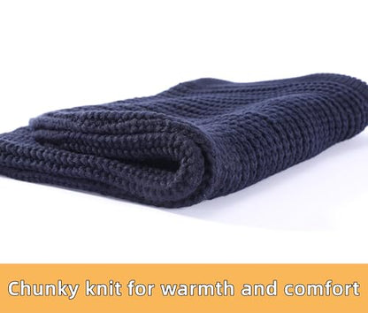 Connectyle Knit Hooded Scarf Hat Pullover Balaclava Beanie Skull Cap with Drawstring Neck Gaiter Hood Winter Hats for Women - color: Navy Blue