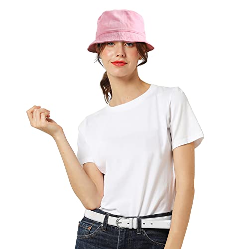 Falari Men Women Unisex Cotton Bucket Hat 100% Cotton Packable for Travel Fishing Hunting Summer Camp - color: Light Pink, size: Small-Medium