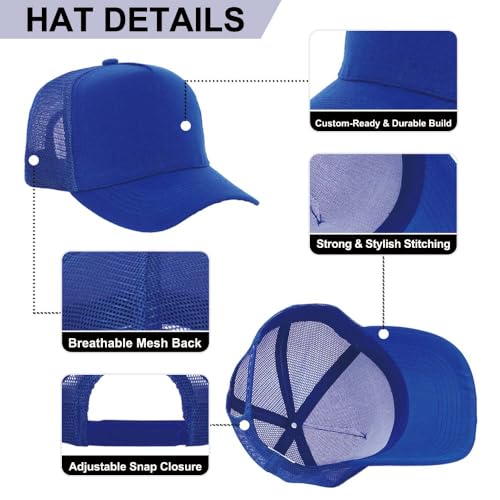 ZH 12 Pack Seamless Mesh Back Baseball Caps, 5 Panel Trucker Hats Bulk for Men and Women，Blank Caps - color: Blue