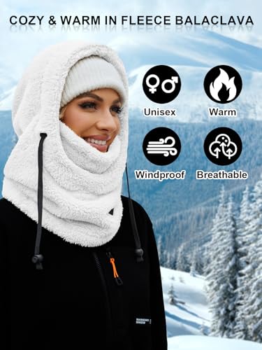 Balaclava Fleece Ski Mask Winter Face Masks Windproof Hooded Scarf - color: White