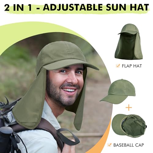 Tirrinia Wide Brim Sun Hat with Neck Flap for Men & Women - color: Green