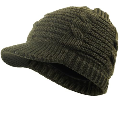 Women's BeanieTail Warm Knit Hat Messy High Bun Ponytail Visor Beanie Cap - color: B340-green, size: Medium