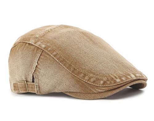 Cotton Newsboy Cap,Breathable Ivy Gatsby Cabbie Beret Hat for Men's Women Driving Hunting Golf - color: Denim Khaki