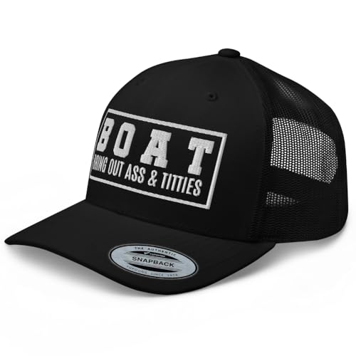 NG Boat Bring Out Ass and Titties Curved Bill Trucker Hat Mid Crown Adjustable Funny Adult Humor Cap - color: Black