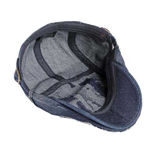 Quanhaigou Men's Cotton Flat Ivy Gatsby Newsboy Driving Hat Adjustable Irish Cabbie Ivy Driving Hunting Cap - color: Distressed Navy Blue