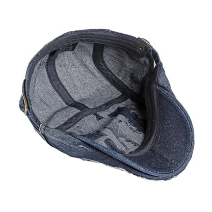 Quanhaigou Men's Cotton Flat Ivy Gatsby Newsboy Driving Hat Adjustable Irish Cabbie Ivy Driving Hunting Cap - color: Distressed Navy Blue
