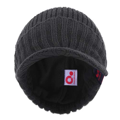 Janey&Rubbins Men‘s Stylish Knit Visor Brim Beanie Hats Fleece Lined Skull Ski Caps - color: Grey