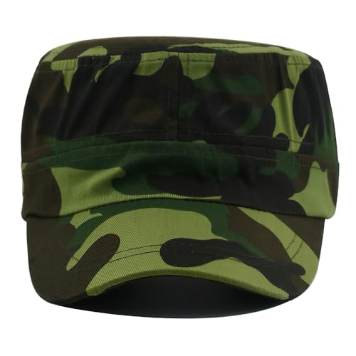 Unisex Cadet Army Cap Military Adjustable Flat Top Hat for Men Women - color: Camo Khaki