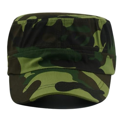 Unisex Cadet Army Cap Military Adjustable Flat Top Hat for Men Women - color: Camo Khaki