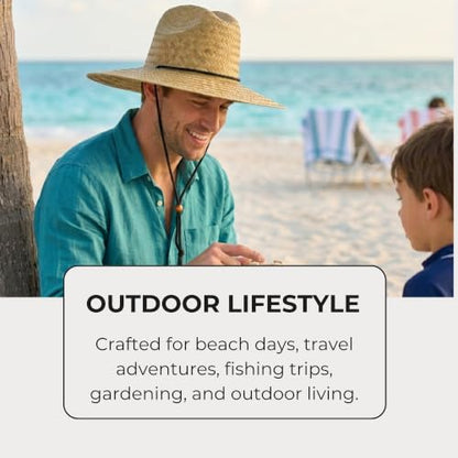 6 Pack Straw Hats – Bulk Wide Brim Lifeguard Sun Hats for Men & Women with Adjustable Chin Strap - color: Natural Straw