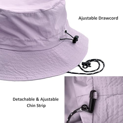 woogwin Waterproof Bucket Rain Hat with Chin Strap Quick Dry Packable Boonie Sun Hat Safari Hat UV Protection - color: Light Purple