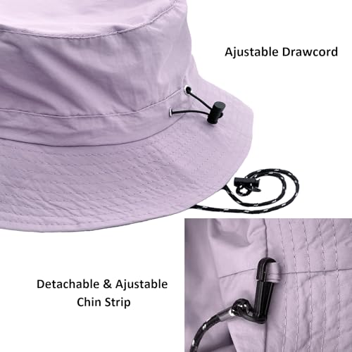 woogwin Waterproof Bucket Rain Hat with Chin Strap Quick Dry Packable Boonie Sun Hat Safari Hat UV Protection - color: Light Purple