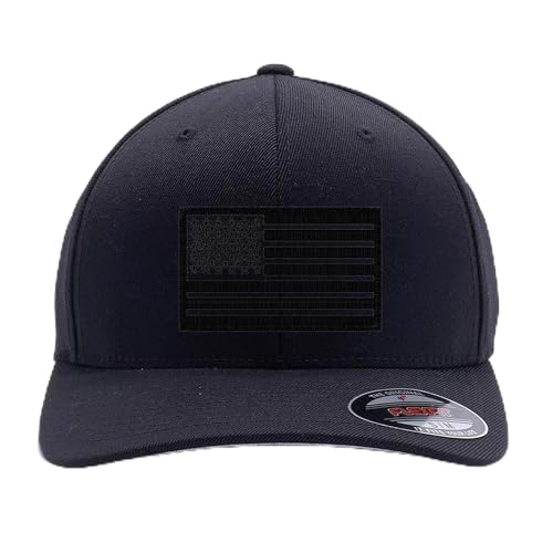G&B American Flag Baseball Cap, 6277 Flex Fitted, Blackout Design, Patriotic US Flag Hat for Men and Women - color: Black, size: Large-X-Large