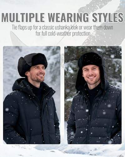 CLAPE Women Waterproof Warm Winter Hat, Soft Faux Fur Trapper Hat w/Ear Flaps, Men Outdoor Hunting Ushanka Russian Hats - color: Pl2411-gray