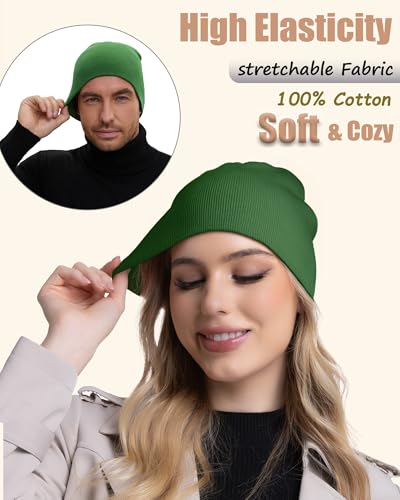 100% Cotton Beanie Hat Cuffless Beanies Warm Knit Winter Skull Cap - color: 1pcs-turquoise Green