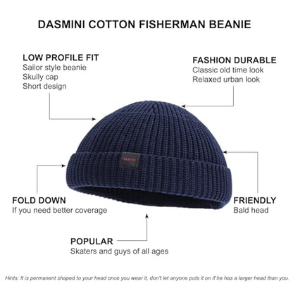 2 Pack Fisherman Beanie Hats for Men Women,Knit Trawler Skull Cap,Watch Cap,Spring Fall Winter Warm Short Hats - color: (Cotton) 2pcs:black+midnight(m)