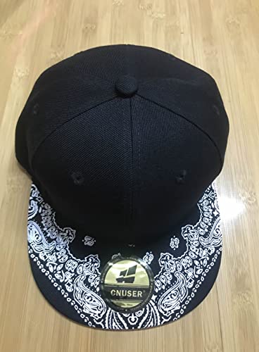 Trucker Hat Fashion Mens Women Snapback Hats - Flat Bill Brim Hat Adjustable Baseball Cap - color: Paisley Black