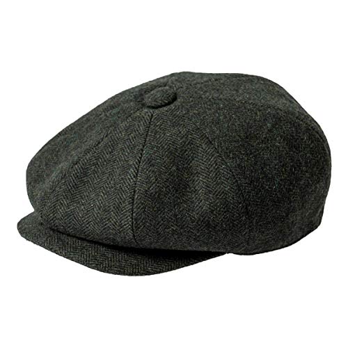 Men Wool Blend 8 Panel Newsboy Cap - color: Herringbone Green, size: 7 5/8