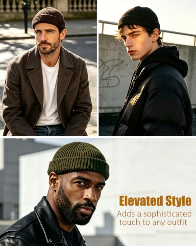 100% Merino Wool Fisherman Beanies for Men Winter Beanie Skull Cap - color: Army Green