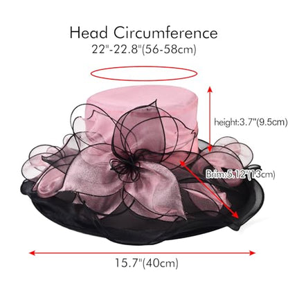 2026 Derby Hats for Women Ladies, Classy Organza Sun Hat, Church Tea Party Wedding Kentucky Fascinator Hat - color: J-2462-pink Black