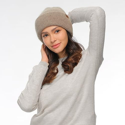 C.C Fuzzy Beanie for Women Unisex - Acrylic Stretchable Soft Warm Knit Winter Skully Hat - color: Angora-taupe