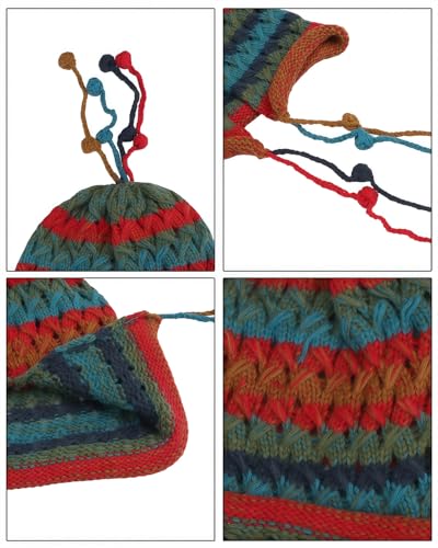 MINGSEECESS Women Girls Knitted Beanie Hat Crochet Braided Knit Warmer Cap Skiing Snowboarding Ear Flap Hats - color: Blue-red