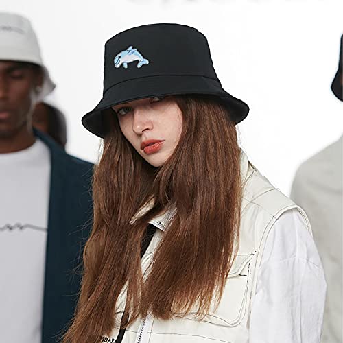 Cotton Bucket Hat Solid Color Beach Hat Summer Travel Sun Hats Fisherman Cap - color: Dolphin Black