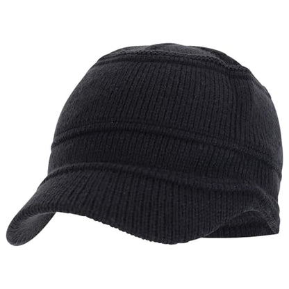 Army Style Acrylic Cadet Winter Beanie Hat with Visor - color: Dark Grey