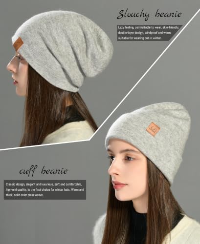 jaxmonoy Slouchy Knit Beanies Winter Hats for Women Men Soft Warm Reversible Slouch Cuffed Skull Knitted Beanie Cap - color: Light Grey