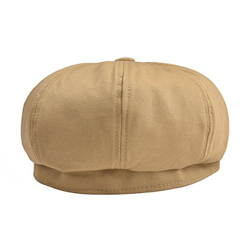 BOTVELA Men's Newsboy Flat Cap 100% Cotton Cabbie Hat - color: Khaki, size: 7 3/8