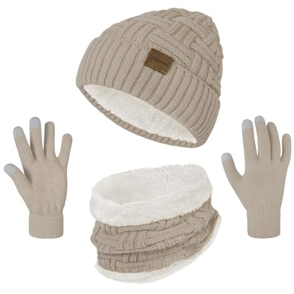 Loritta 3-Pieces Winter Hats for Women Warm Scarf Touchscreen Gloves - color: O-apricot